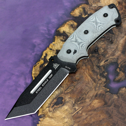 Tops Steel Eagle (TPSE105F) 5.00" 1095 Black Tanto Blade, Black Linen Micarta Handle