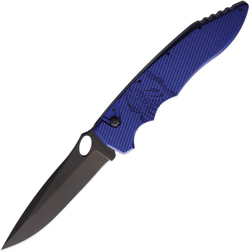 Piranha Knives Predator (PKCP10BT) 4.125" Black Plain Blade, Blue Aluminum Handle