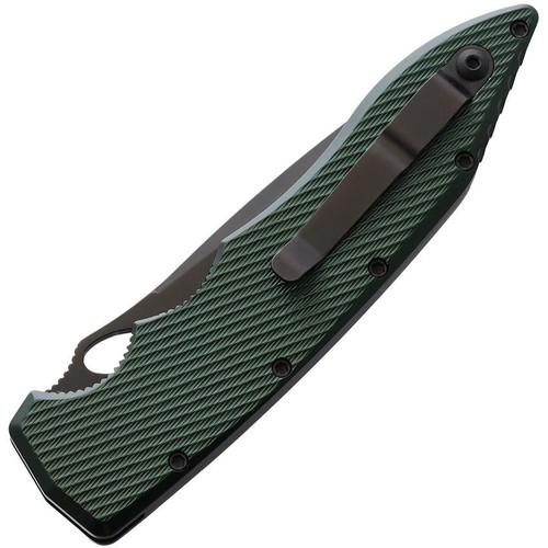 Piranha Knives Predator (PKCP10GT) 4.125" Black Plain Blade, Green Aluminum Handle