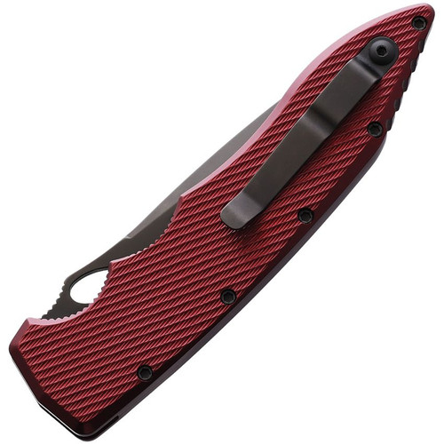 Piranha Knives Predator (PKCP10RT) 4.125" Black Plain Blade, Red Aluminum Handle