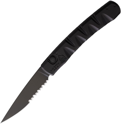 Piranha Knives Virus (PKCP15BKTS) 3.25" Black Partially Serrated CPM S30V Blade, Black Aluminum Handle