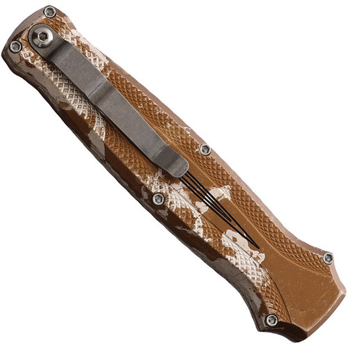 Piranha Rated-R (PKCP19C) 3.5" 154CM Mirror Clip Point Blade, Tan Camo Aluminum Handle