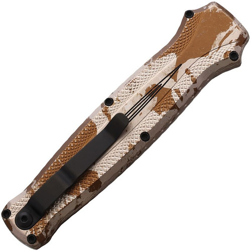 Piranha Rated-R (PKCP19CT) 3.5" 154CM Black Clip Point Blade, Tan Camo Aluminum Handle