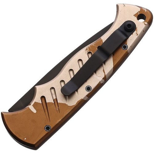 Piranha Pocket (PKCP1CT) 3.2" 154CM Black Drop Point Blade, Tan Camo Aluminum Handle