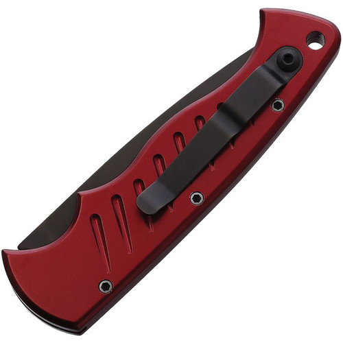 Piranha Pocket (PKCP1RT) 3.2" 154CM Black Drop Point Blade, Red Aluminum Handle