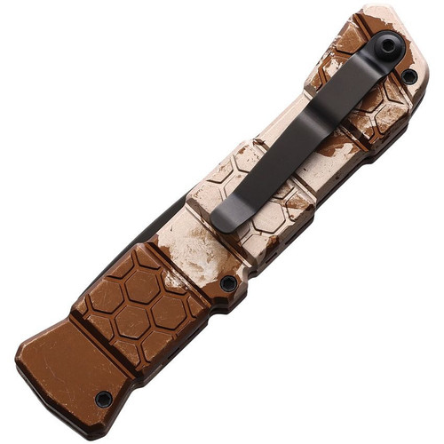 Piranha Auto 21 (PKCP21CT) 3.375" Black CPM S30V Drop Point Blade, Tan Camo Aluminum Handle