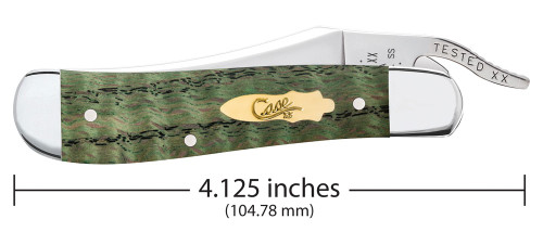 Case Russlock 64073- Tru-Sharp Stainless Steel Clip Blade, Smooth Kelly Green Curly Oak Wood Handle (71953L SS)