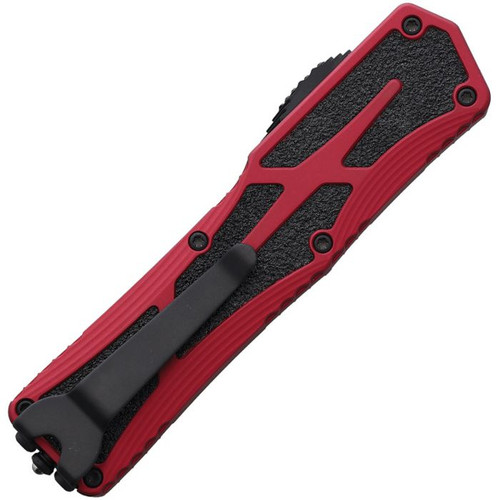 Heretic Colossus TE (H0406ARED) - 3.50" Black DLC CPM-MagnaCut Tanto Plain Edge, Red Aluminum Handle w/Black Grip Inlays