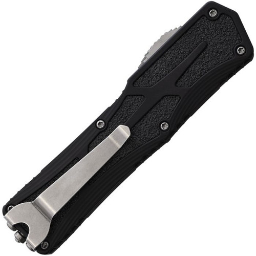 Heretic Colossus OTF (H0402C) - 3.50" Stonewash CPM-MagnaCut Tanto Serrated Edge, Black Aluminum Handle w/Black Grip Inlays