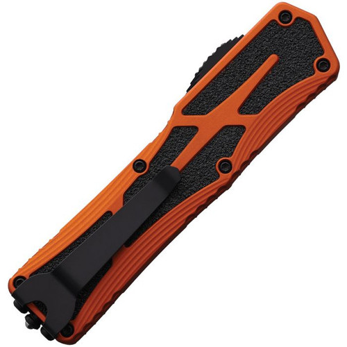 Heretic Colossus OTF (H03910AORG) - 3.50" Two-Toned CPM-MagnaCut Drop Point Plain Edge, Orange Aluminum Handle w/Black Grip Inlays