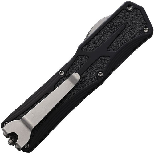 Heretic Colossus OTF (H0402A) - 3.50" Stonewash CPM-MagnaCut Tanto Plain Edge, Black Aluminum Handle w/Black Grip Inlays