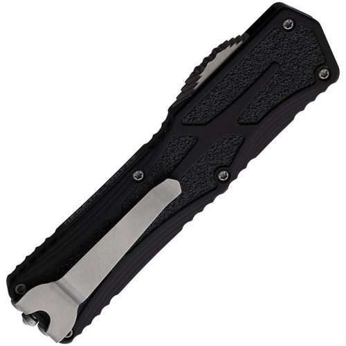 Heretic Colossus OTF (H0392A) - 3.50" Stonewash CPM-MagnaCut Drop Point Plain Edge, Black Aluminum Handle w/Black Grip Inlays