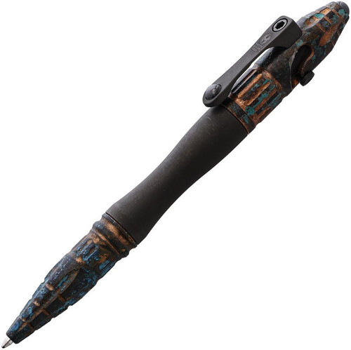 Heretic Thoth Bolt Action Tactical Pen (H038DLCCHEM) Black Titanium Center Barrel ,Black Bolt, Blue, Black And Copper Titanium Tail & End Caps