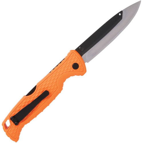 Muddy Swap Replace-A-Blade Knife - (5) 3.5" Satin 420J2 Steel Drop Point Plain Blades, Orange GFN Handle