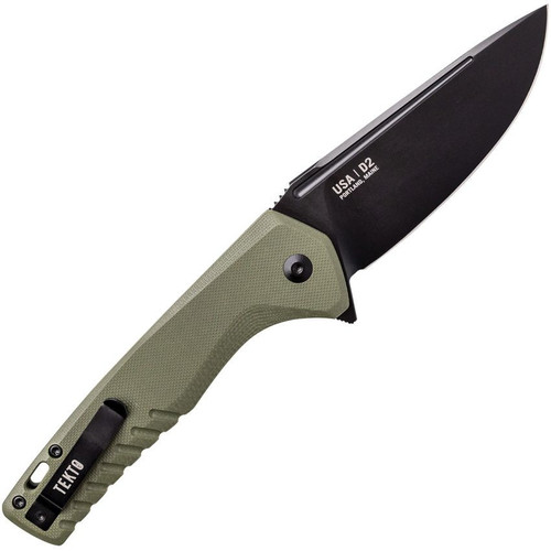 Tekto F3 Charlie (TKTF3GODBK1) 3.75" Black Oxide Coated D2 Drop Point Plain Blade, Olive Drab Green G-10 Handle