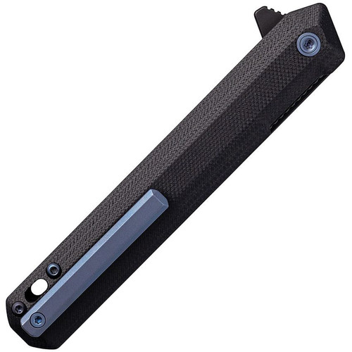 Tekto F2 Bravo (TKTF2GBKBK2) 3.10" Black Oxide Coated D2 Drop Point Plain Blade, Black G-10 Handle, Blue Titanium Accents