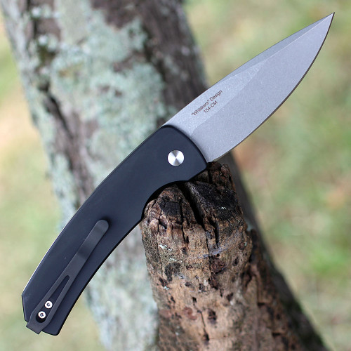 Pro-Tech Knives Magic @ Scale Release Automatic Knife (M2601) - 3.75 Stonewash 154CM Drop Point Plain Blade, Black Aluminum Handle