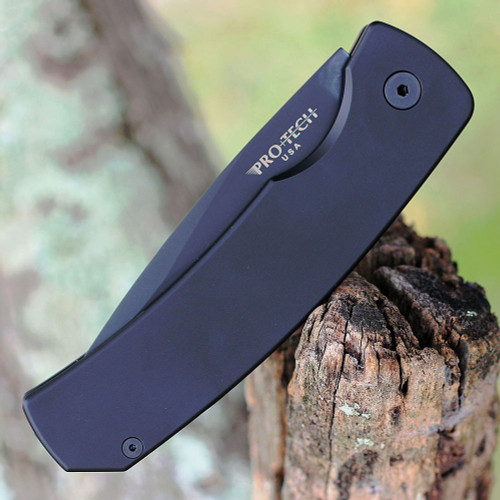 Pro-Tech Knives Magic @ Scale Release Automatic Knife (M2603) - 3.75 Black 154CM Drop Point Plain Blade, Black Aluminum Handle
