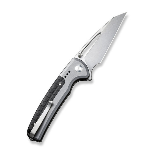 Civivi Sentinel Strike Flipper and Button Lock (C22025B-2) 3.7" Satin K110 Reverse Tanto Plain Blade, Gray Aluminum Handle with Black FRN Integral Spacer