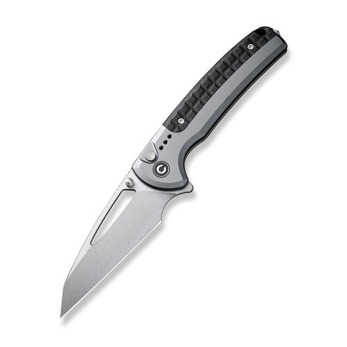 Civivi Sentinel Strike Flipper and Button Lock (C22025B-2) 3.7" Satin K110 Reverse Tanto Plain Blade, Gray Aluminum Handle with Black FRN Integral Spacer