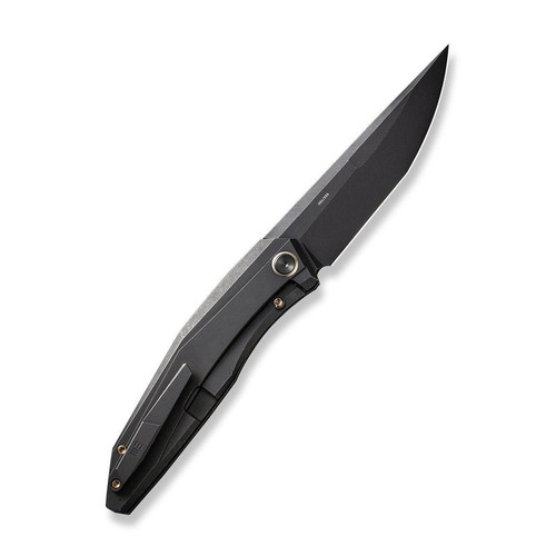We Knife Cyberbetic Top Flipper (WE22033-1) 3.91" CPM 20CV Black Stonewash Straight Back Plain Blade, Black Titanium Handle