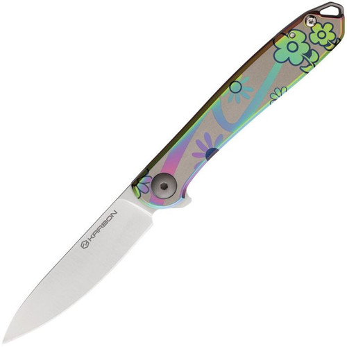 Karbon Knives Tidbit (KARB108) 3.05" Bohler N690 Satin Drop Point Plain Blade, Spectrum Stainless Steel Handle