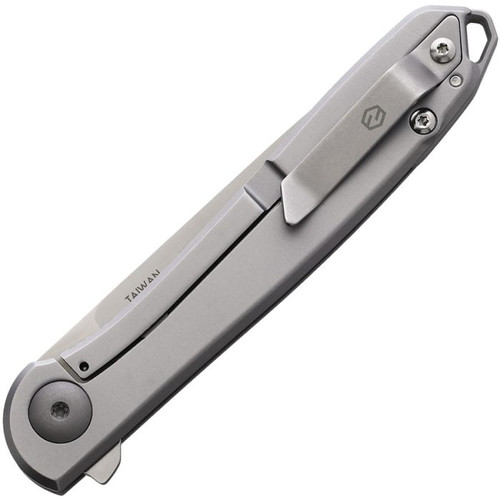 Karbon Knives Tidbit (KARB105) 3" Bohler N690 Satin Drop Point Plain Blade, Bead Blasted Stainless Steel Handle