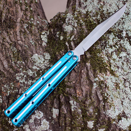 Squid Industries Krake Raken V3 (KrakeRakenV3DTTealBow) 4.50" AEB-L Satin Bowie Plain Blade, Dual Tone Silver and Teal Aluminum Handle