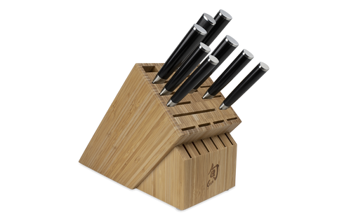 Shun Cutlery Classic 9PC Chef's Choice Block Set (DMS0934)  VG-Max Damascus Blades, D-Shaped Ebony Finished Pakkawood Handles, Bamboo Block