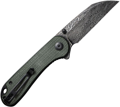 Civivi Elementum (C18062AF-DS1) 2.97" Black Hand Rubbed Damascus Wharncliffe Plain Black Blade, Green Micarta Handle