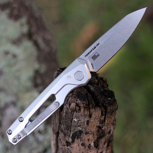 Kershaw Launch 11 (7550RAW) 2.75" CPM-154 Stonewashed Drop Point Plain Blade, Raw Aluminum Handle