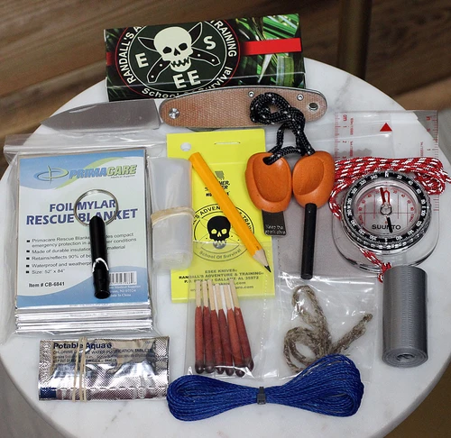 ESEE Essential Survival Kit Contents Flat Lay Detail View