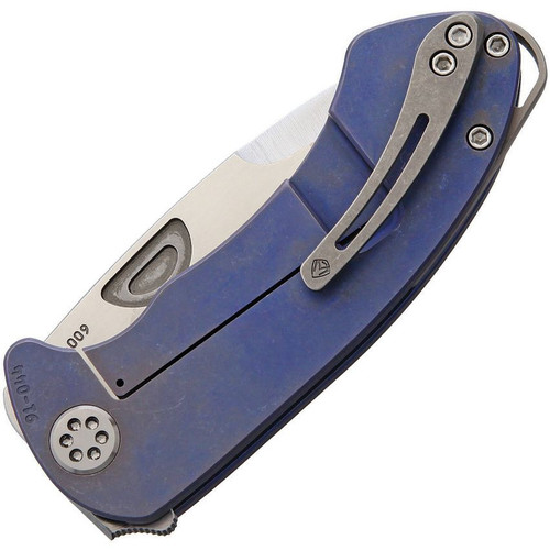Medford Knife & Tool Theseus Frame Lock Knife (MD040SST37A2) - 3.6" S35VN Tumbled Drop Point Blade, Blue Anodized Titanium Handle