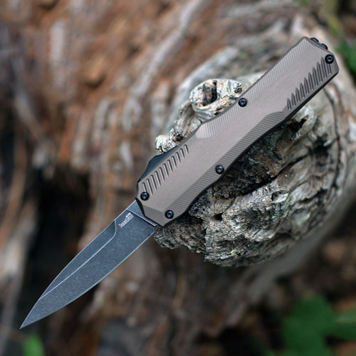 Kershaw Livewire OTF Automatic (9000FDEBW) - 3.30 in CPM-MagnaCut Blackwashed Spear Point Plain Edge, Flat Dark Earth 6061-T6 Aluminum Handle