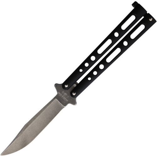 Bear & Son Butterfly (BC117BSW) 3.25" 440 Stainless Steel Stonewashed Clip Point Plain Blade, Black Powder Coated Zinc