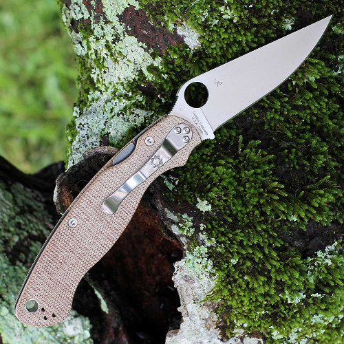 Spyderco Military 2 C36MPCW2 - 4.0in Sanded Smooth CPM Cru-Wear Plain Blade, Brown Canvas Micarta Handle