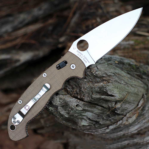 Spyderco Manix 2XL C95MPCW2 - 3.85in Sanded Smooth CPM Cru-Wear Plain Blade, Brown Canvas Micarta Handle