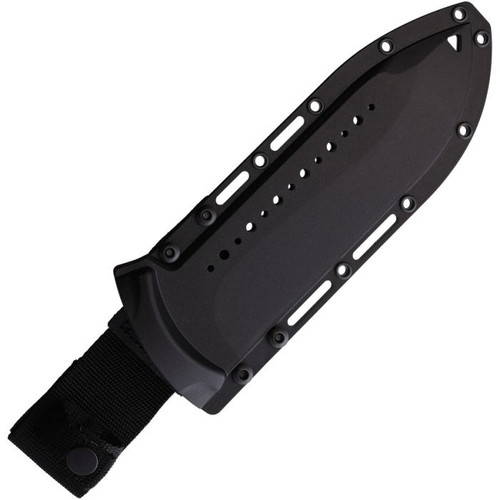 Begg Knives Bolo Fixed Blade Knife (BG024)- 8" Black Titanium Coated AUS-10A Sawback Bolo Blade, Black Injection Molded Nylon Handle