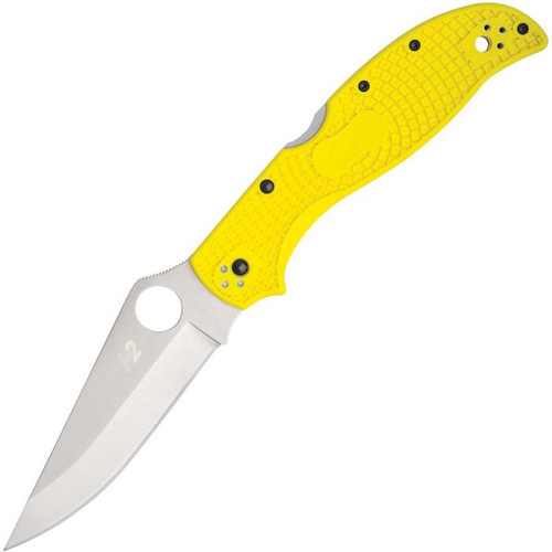 Spyderco Stretch 2 XL Lightweight Salt C258PYL yellow FRN handle open view showing H-2 steel satin plain blade