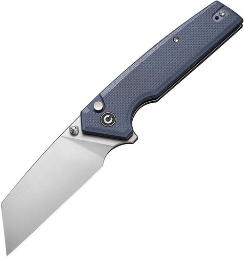 Civivi Amirite Flipper (C230281) 3.48" Satin Nitro-V Reverse Tanto Plain Blade, Blue Coarse G-10 Handle, Flipper and Thumb Stud