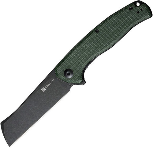 Sencut Traxler (S20057C4) 3.49" 9Cr18MoV Sheepsfoot Black Stonewash Plain Blade, Green G-10 Handle
