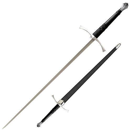 Cold Steel Italian Long Sword (88ITS) 35.5" 1060 Double Edge Standard Plain Blade, Leather Wrapped Handle, Black Leather Wrapped Wood Scabbard