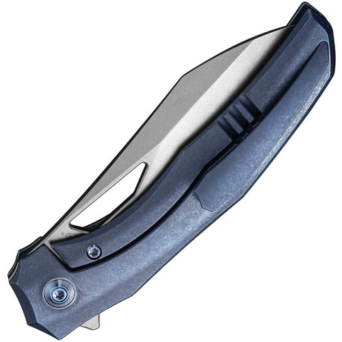 WE Knife Ignio Blue (WE22042B3) 3.30" CPM-20CV Stonewashed Drop Point Plain Blade, Blue Titanium Handle
