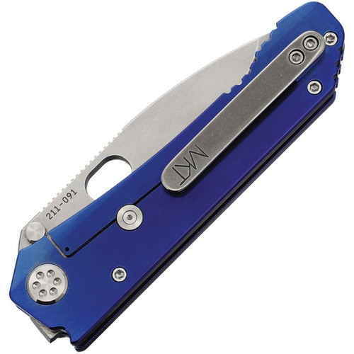 Medford Knives Deployment (MD002DTQ37A2) 4.25" D2 Tool Steel Stonewashed Drop Point Plain Blade, Blue Anodized Titanium Handle