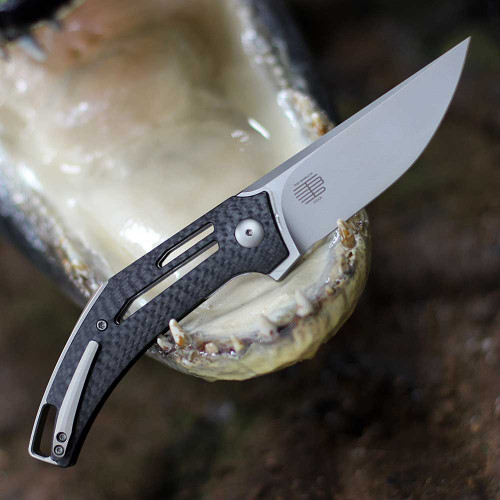 WE Knife Speedliner Flipper Knife (WE22045B-1) - 3.39" Bead Blasted CPM 20CV Blade, Twill Carbon Fiber Handle