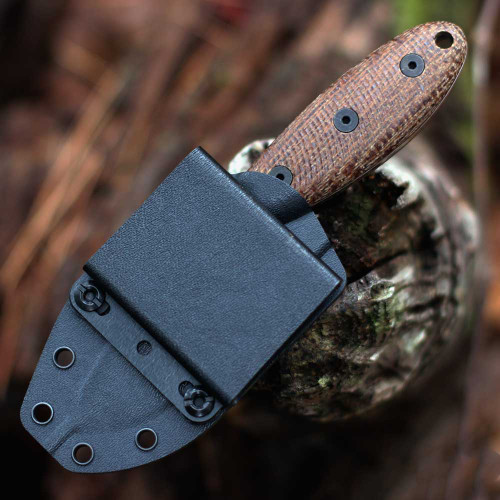 ESEE Knives Sencillo (ESEE-SENCILLO-M) 3.25" CPM-MagnaCut Tumbled Finish Drop Point Plain Blade, Brown Burlap Micarta Handle, Black Kydex Sheath