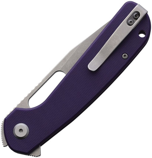 Liong Mah Eutektik Trinity (EUT004) 3.6" 14C28N Stonewash Drop Point Plain Blade, Purple G-10 Handle