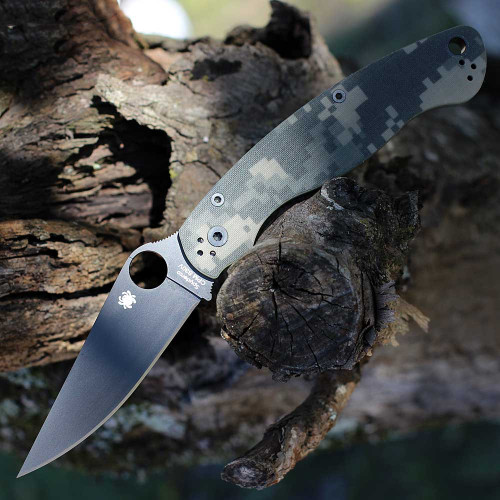 Spyderco Military 2 (C36GPCMOBK2) - 4.0in DLC Black CPM-S30V Clip Point Plain Blade, Camouflage Peel-ply G10 Handle