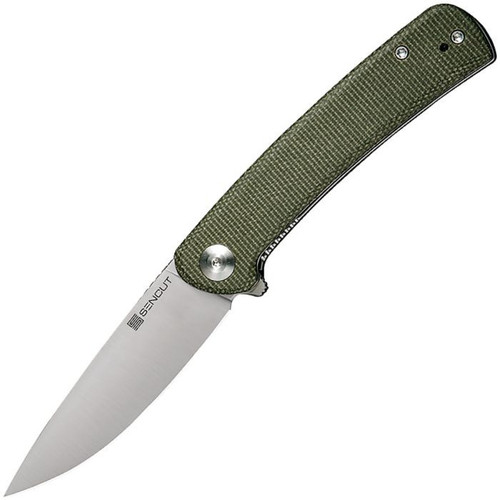 Sencut Neches (SA09C) 3.25" 10Cr15CoMoV Satin Drop Point Plain Blade, Green Micarta Handle
