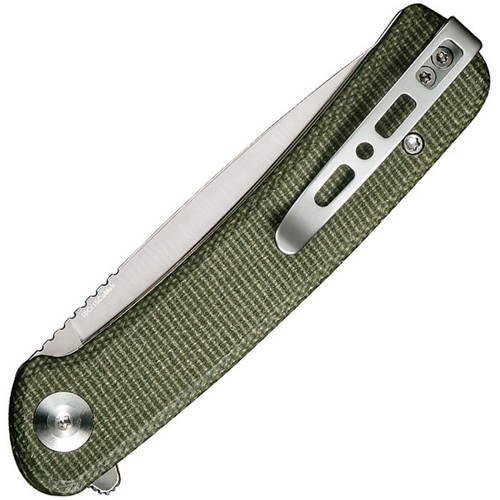 Sencut Neches (SA09C) 3.25" 10Cr15CoMoV Satin Drop Point Plain Blade, Green Micarta Handle